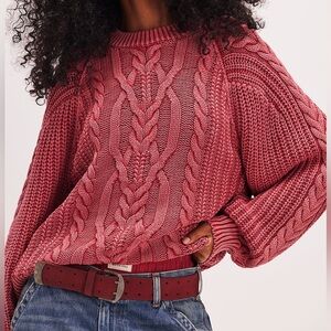 Free People Frankie Cable Knit Sweater – Pink – XL